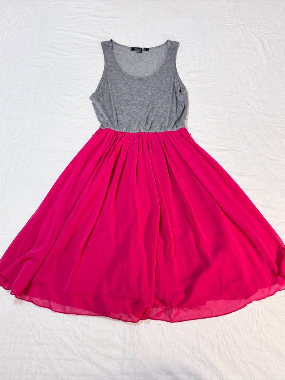 Forever 21 Gray & Hot Pink Chiffon Maxi Dress Size Small